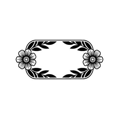 Elegant Floral Frame, Black and White Element