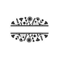 Floral Frame, Minimalist Black White, Botanical Border Element vector