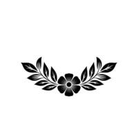 Minimalist Floral Crest with Leaves and Flower - Black and White vector