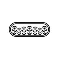 Minimalist Botanical Pattern in Oval Frame, Black on White vector