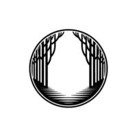 Serene Forest Gateway, Circular Emblem, Silhouette vector