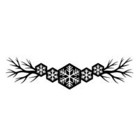 Winter Branch Ornament, Snowflake Border, Minimalist vector