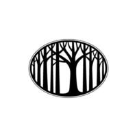 Minimalist Forest Silhouette, Circular Emblem, Trees vector