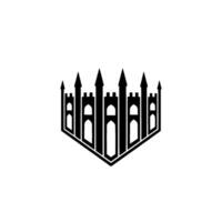 Gothic Fortress Emblem, Minimalist Silhouette, Towers vector