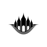 Gothic Citadel Silhouette, Wave Crest Emblem vector