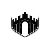 Gothic Fortress Shield Emblem, Minimalist Silhouette vector
