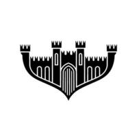 Gothic Fortress Emblem, Minimalist Silhouette, Shield vector