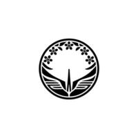 Minimalist Japanese Bird Emblem, Circular, Symbolic vector
