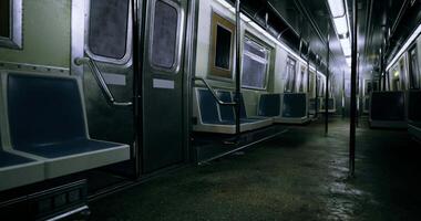 CGI Empty subway train interior during late night hours in urban environment video