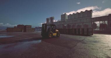 CGI Forklift operating in an industrial area during early morning hours video