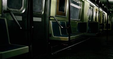 CGI Empty subway car illuminated by dim lights video