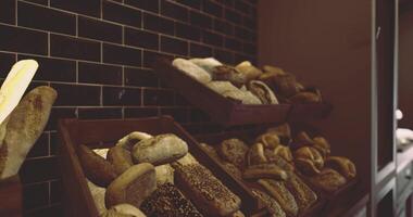 CGI Freshly baked bread displayed in a cozy bakery setting video