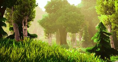 Majestic CGI Lush green forest with sunlight filtering through trees in a tranquil setting video