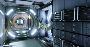 Surreal CGI Ram skull floats in zero gravity aboard the international space station video