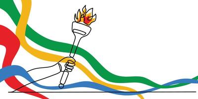 Hand gripping torch line art. One line drawing. vector
