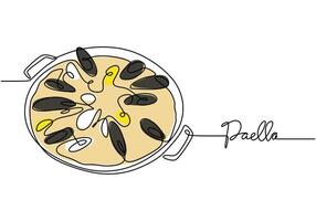 Paella dish continuous line drawing. Spanish cuisine illustration in minimalist style. vector