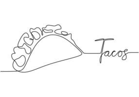 Tacos continuous line drawing. Mexican food illustration in minimalist design. vector