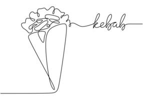 Turkish kebab in continuous line drawing. Food illustration in minimalist design. vector