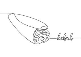 Kebab in continuous line drawing. Traditional Turkish food illustration on a white background. vector