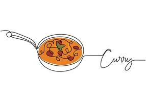 Curry continuous line drawing. Indian food concept in minimalist style. vector