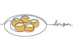 Chinese Dim Sum in continuous line drawing. Traditional Asian food concept illustration. vector