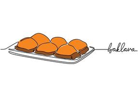 Baklava in continuous line drawing. Middle Eastern food illustration on a white background. vector