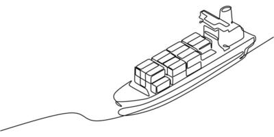 Cargo ship with containers one line drawing vector