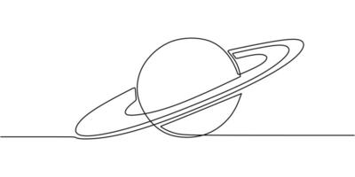 Planet Saturn continuous one line drawing vector