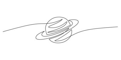 Saturn planet space object one line art vector