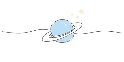 Simple Saturn planet continuous line drawing vector