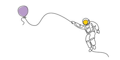 Astronaut with balloons in space drawing vector