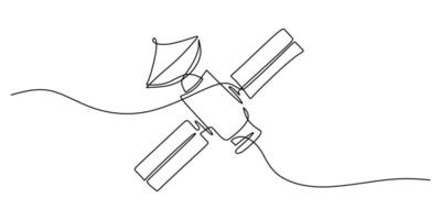 Orbiting satellite in space continuous line vector