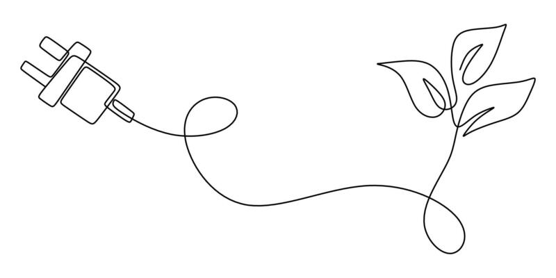 Renewable energy plug and leaf drawing
