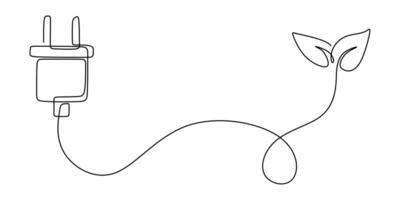 Electrical plug with leaf one line art vector