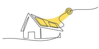 Solar powered home one line drawing vector