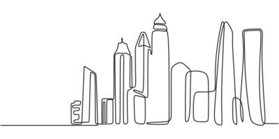 Urban skyscraper buildings one line drawing vector