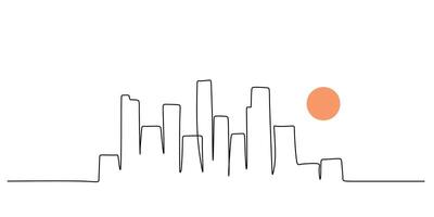 Skyscraper and sun one line art vector