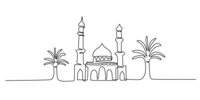Islamic mosque architecture one line art vector