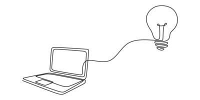 Light Bulb Connected to Laptop vector