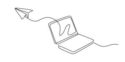 Laptop with Paper Airplane Art vector