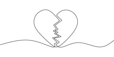 Broken heart one line drawing art vector
