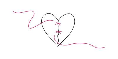 Stitched heart love concept line art vector