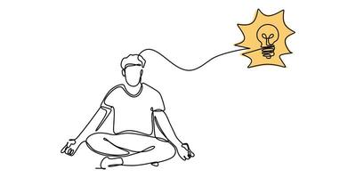 Man meditating with idea bulb drawing vector