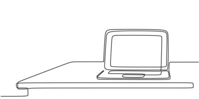 Work desk with open laptop drawing vector