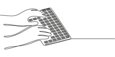 Hands typing on keyboard one line art vector