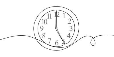 Office clock at five one line drawing vector