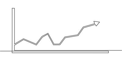 Rising graph with arrow one line art vector