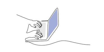 Hands typing on computer keyboard drawing vector
