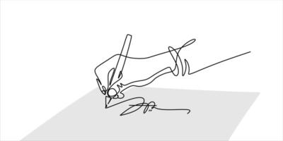 Hand signing document one line drawing vector
