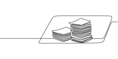 Pile of documents one line drawing vector